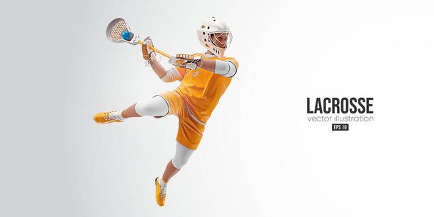 Realistic silhouette of a lacrosse player on white background. Lacrosse player man are throws the ball. Vector illustration - Vector, imagen