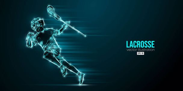 Abstract silhouette of a lacrosse player on black background. Lacrosse player man are throws the ball. Vector illustration - Vector, imagen