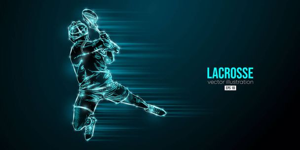 Abstract silhouette of a lacrosse player on black background. Lacrosse player man are throws the ball. Vector illustration - Vector, imagen