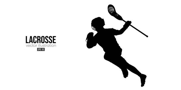Abstract silhouette of a lacrosse player on white background. Lacrosse player man are throws the ball. Vector illustration - Vecteur, image