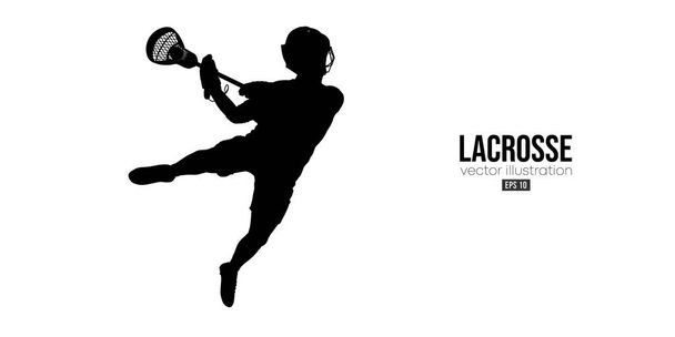 Abstract silhouette of a lacrosse player on white background. Lacrosse player man are throws the ball. Vector illustration - Vector, Imagen