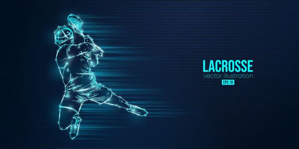 Abstract silhouette of a lacrosse player on blue background. Lacrosse player man are throws the ball. Vector illustration - Vector, Imagen