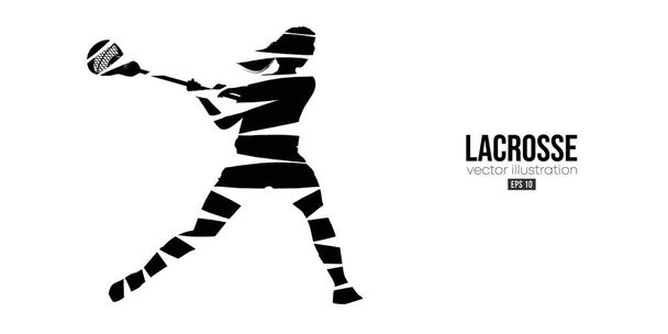 Abstract silhouette of a lacrosse player on white background. Lacrosse player woman are throws the ball. Vector illustration - Vecteur, image