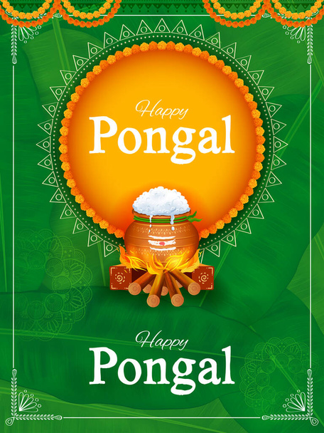 illustratie van Happy Pongal Holiday Oogst Festival van Tamil Nadu Zuid-India begroeting achtergrond - Vector, afbeelding