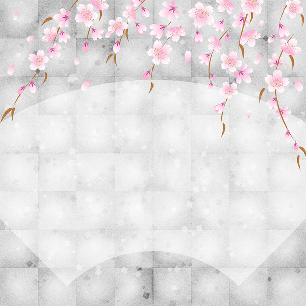 Cherry blossom flowers on silver leaf background, copy space available - Zdjęcie, obraz