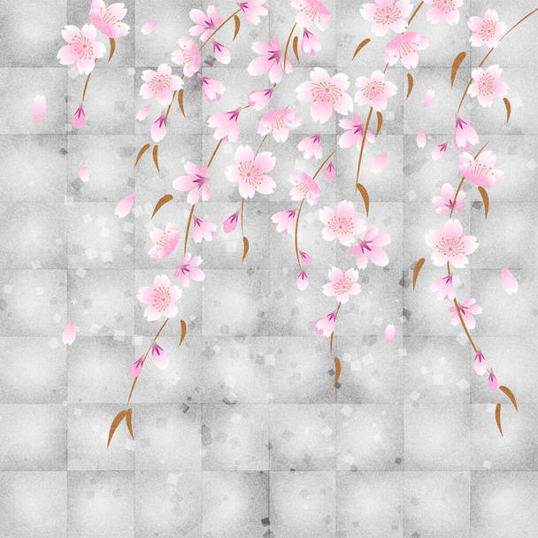 Cherry blossom flowers on silver leaf background, copy space available - Foto, immagini