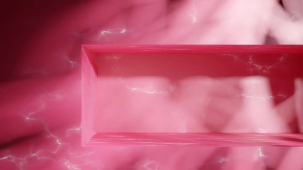 3d tehdä vaaleanpunainen marmori kohtaus korokkeella ja moderni gobo valo vaikutus. Stone keittiö tai kylpyhuone alustan näyteikkuna tuotteen avulla varjo rakenne. - Valokuva, kuva