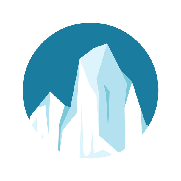 Round floating iceberg, drifting arctic glacier, block of frozen ocean water. Icy mountains with snow. Melting ice peak. Antarctic snowy landscape. South and North Pole. Vector illustration. - Vector, Image