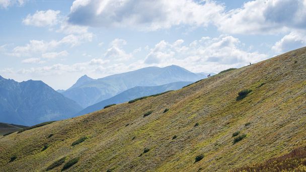 Hikers in distance walking the ridge in alpine environment, Slovakia, Europe. - Foto, immagini