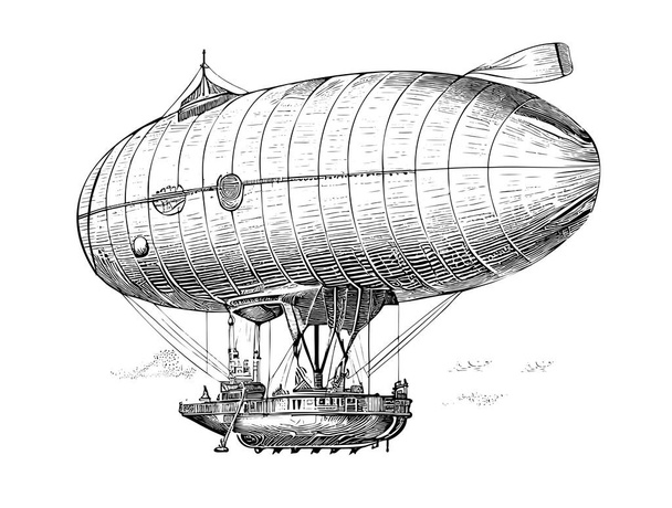 Luftschiff Retro-Skizze handgezeichnet im Doodle-Stil Vector Illustration - Vektor, Bild