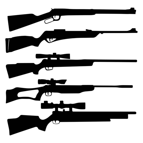 Jagdgewehr Silhouette Set Symbol, Jagdwaffe, Jagdkarabiner, SVG, Vektor. - Vektor, Bild