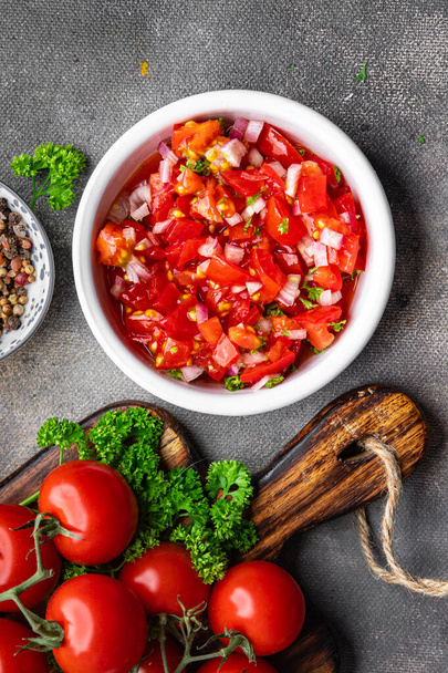 tomato salad salsa spicy food fresh meal snack on the table copy space food background rustic top view - Photo, image