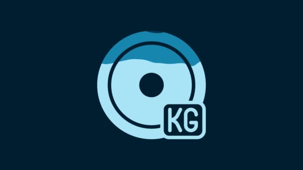 White Weight plate icon isolated on blue background. Equipment for bodybuilding sport, workout exercise and fitness. 4K Video motion graphic animation. - Filmagem, Vídeo