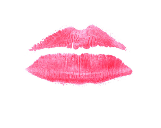 Pink lipstick kiss mark on white background - Photo, Image