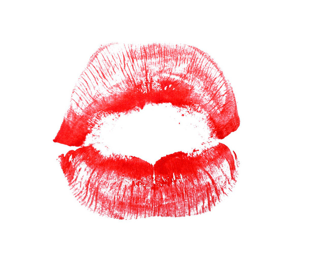 Batom vermelho beijo marca no fundo branco
 - Foto, Imagem