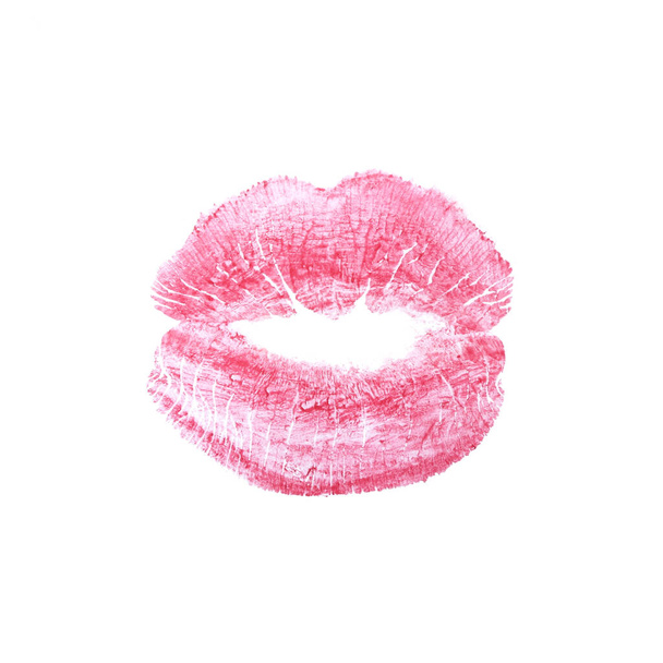 Ροζ κραγιόν φιλί σήμα σε λευκό φόντο - Φωτογραφία, εικόνα