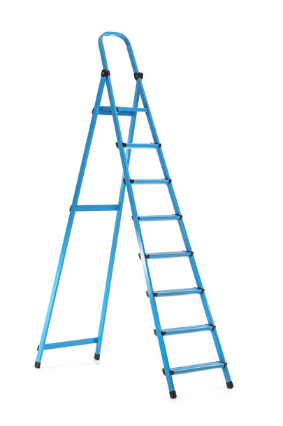 Blue maintenance ladder on white background - Photo, Image