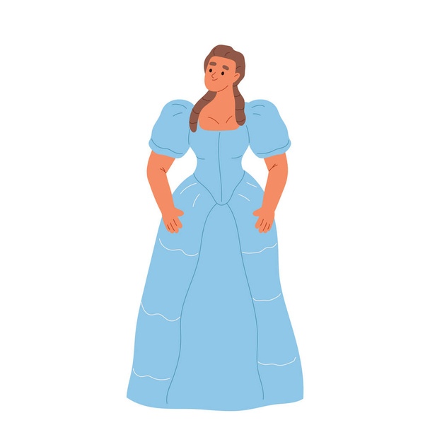 Молода жінка у вбранні XVIII століття. Жіночий персонаж в старому одязі ретро-моди ізольований на білому тлі. Бароко і благородний європейський Ренесанс стиль. Картонова плоска векторна ілюстрація - Вектор, зображення