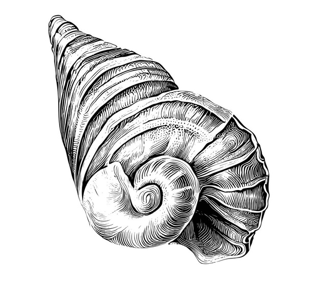 Sea shell hand drawn sketch Underwater world Vector illustration. - Vector, Image
