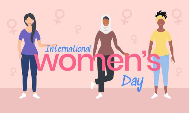Muslim, african, black woman celebrate, Women of different ages and cultures together in international womens day. Vector illustration. - Vector, Imagen