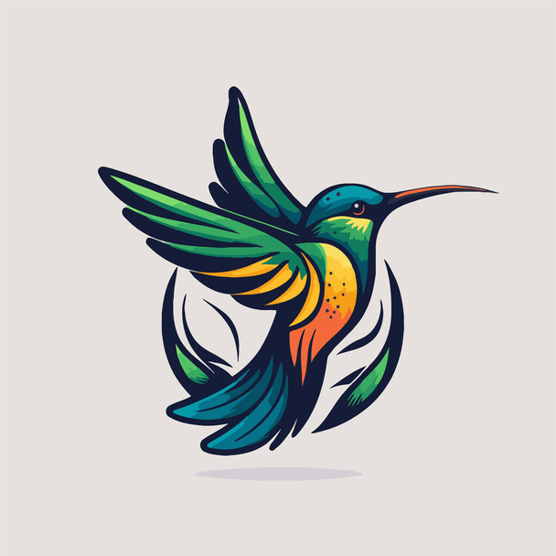 Flaying kolibrie Vogel logo Kleurrijke vector Stijl illustratie, colibri vogel pictogram logo - Vector, afbeelding