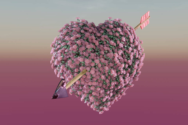 3D Εικονογράφηση, 3d απόδοση. Ημέρα του Αγίου Βαλεντίνου καρδιά ροζ τριαντάφυλλο - Φωτογραφία, εικόνα