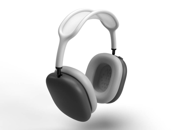 3D візуалізація великих сірих навушників на білому тлі з боке
 - Фото, зображення