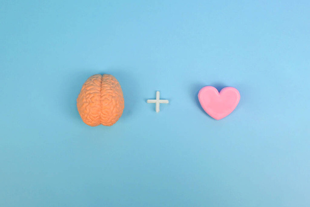 Мозг плюс Сердце символизирует сознательный разум и подсознательный разум, КАК НАШИЙ ПОСТАВКИЙ Ум ВЛИЯЕТ НАШ СОЗДАТЕЛЬНЫЙ Ум. Корреляция между сердцем и мозгом. гипноз, НЛП терапия - Фото, изображение