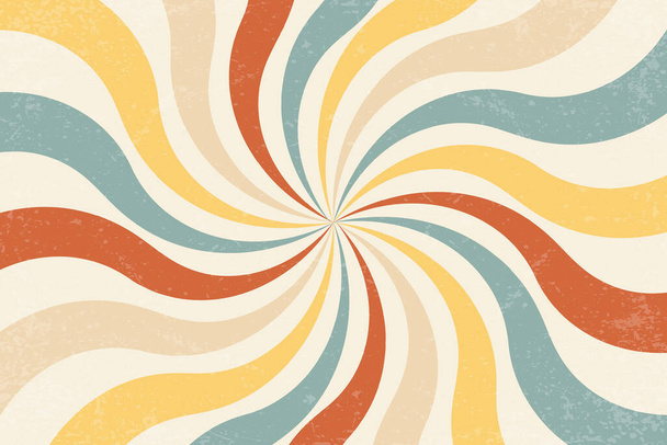 Retro sun burst vintage background. Swirl wallpaper with grunge. Spiral rays circus illustration for banner, poster, frame and backdrop. Vector twisted design. - Vector, Image