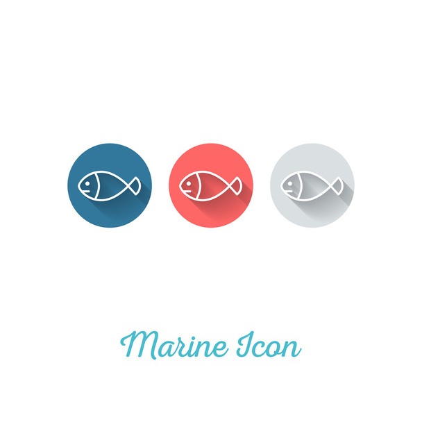 Fish Marine Flat Icon - Elemento Webdesign con Sombra Larga
 - Vector, Imagen