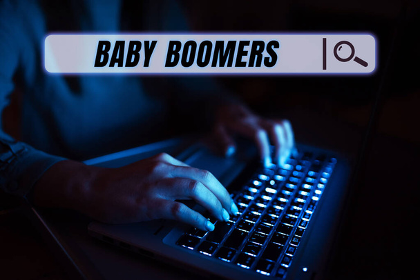 Hand writing sign Baby Boomers, Word Written on person who is born in years following Second World War - Foto, Imagem