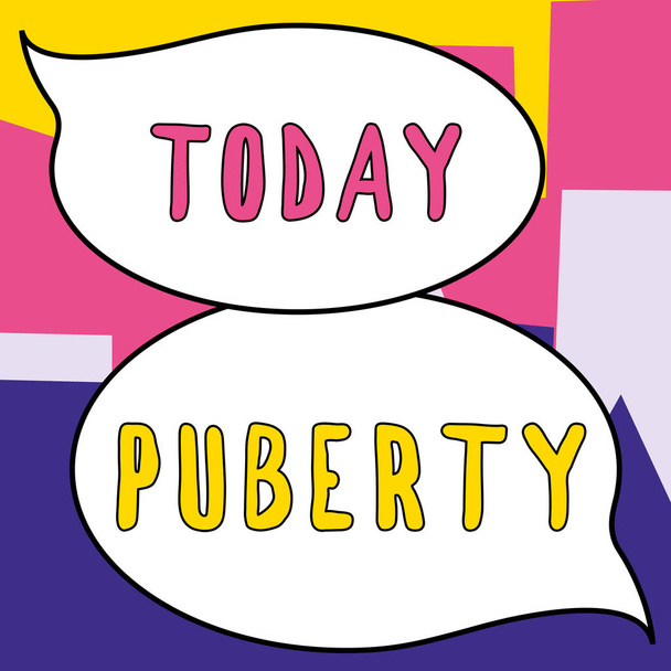 Kirjoittaminen näytetään tekstiä Puberty, Internet Concept aika tulossa ensimmäinen pystyy lisääntymään seksuaalisesti - Valokuva, kuva