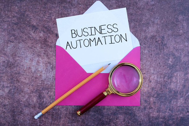 Text zeigt Inspiration Business Automation, Business-Ansatz für die digitale Transformation vereinfacht für Einfachheit - Foto, Bild