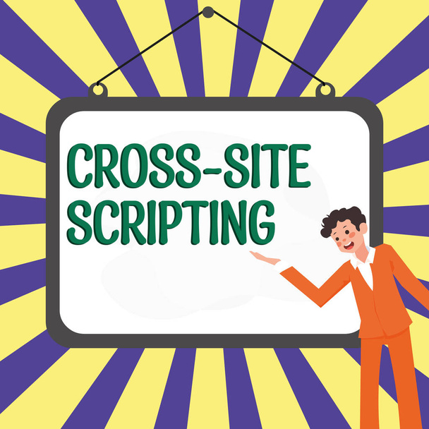 Kirjoittaminen näyttää tekstin Cross Site Scripting, Business näyteikkuna tyyppi tietoturva haavoittuvuus, joka löytyy joissakin web-sovelluksissa - Valokuva, kuva