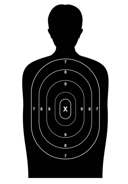 Lidský terč, silueta kulky, cvičný vektor střelnice. Policejní sniper tělo papír pozadí pro cíl a díry po výstřelu, lidský cíl silueta pro zbraň střílet palubě - Vektor, obrázek