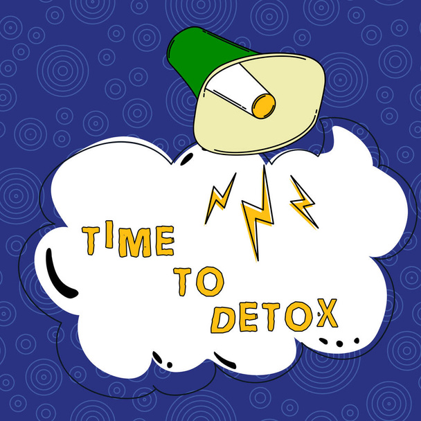 Teksti kuvateksti esittää Time To Detox, Business yleiskatsaus Hetki Ruokavalio Nutrition terveys Addiction hoito puhdistaa - Valokuva, kuva