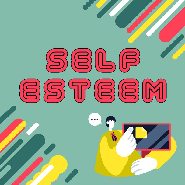 Käsin kirjoittaminen merkki Self Esteem, Sana Kirjoitettu tunne ottaa kunnioitusta itseäsi ja kykyjäsi - Valokuva, kuva