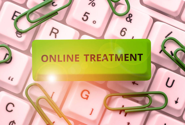 Psaní textu Online léčba, Slovo pro poskytování poradenství v oblasti duševního zdraví přes internet - Fotografie, Obrázek