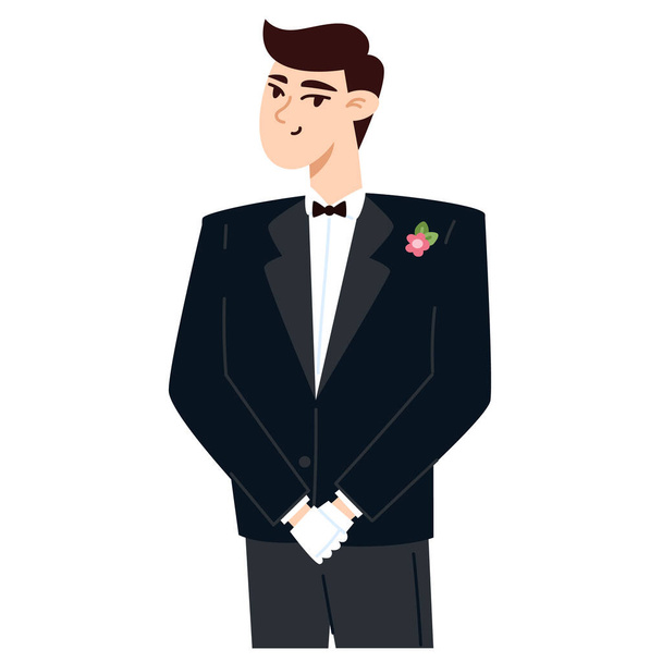Bräutigam bei der Hochzeit, Illustration im flachen Stil - Vektor, Bild