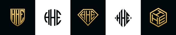 Initial letters HHE logo designs Bundle. This collection incorporated with shield, round, diamond, rectangle and hexagon style logo. Vector template - Vecteur, image