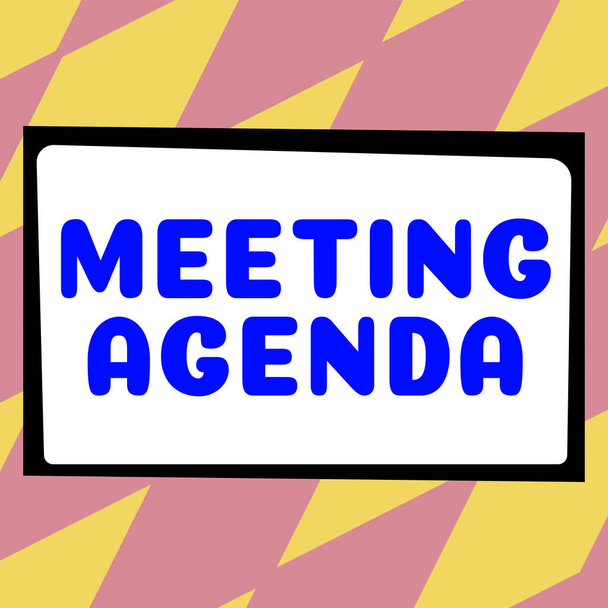 Hand writing sign Meeting Agenda, Word Written on An agenda sets clear expectations for what needs to a meeting - Photo, Image