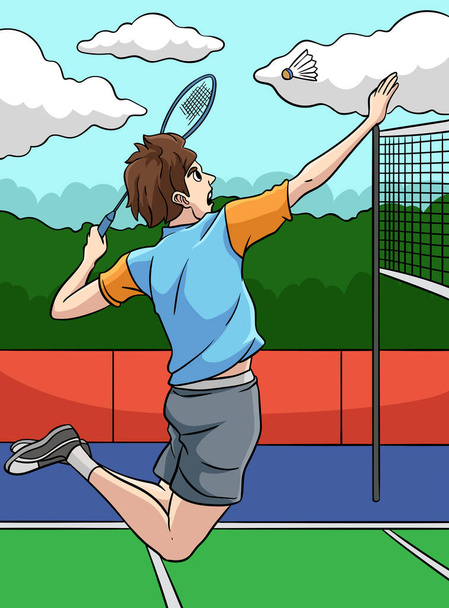 This cartoon clipart shows a Badminton illustration. - Vector, Imagen