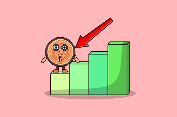 Wood trunk cute businessman mascot character with a inflation chart cartoon style design - Vettoriali, immagini