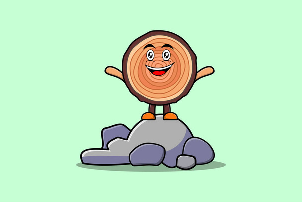 Симпатичный персонаж из дерева мультфильма, стоящий в стиле каменной векторной иллюстрации - Вектор,изображение