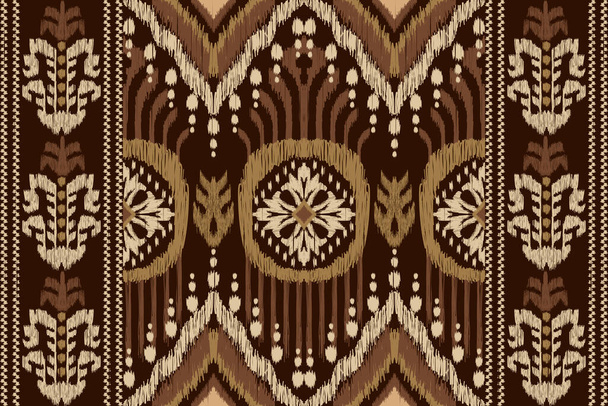 Bordado paisley Ikat africano sobre fondo marrón. patrón sin costura étnica oriental tradicional.Aztec estilo abstracto vector.design para textura, tela, ropa, envoltura, decoración, alfombra. - Vector, imagen