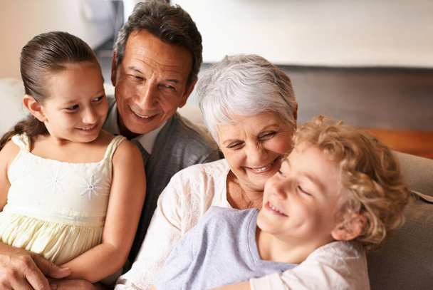 Grandparents are the best. grandparents and their two grandchildren spending time together - Photo, image