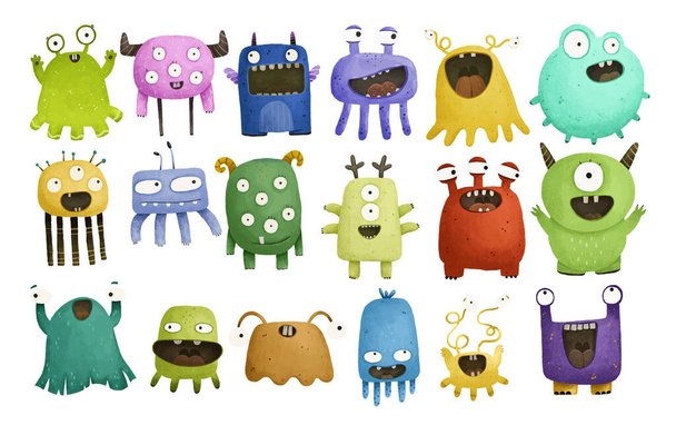 Set of cute monsters character illustration, design, print, childish monsters, cute monster - Fotoğraf, Görsel