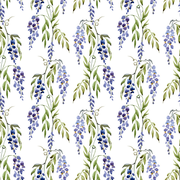 Watercolor wisteria  flowers pattern - Vector, imagen