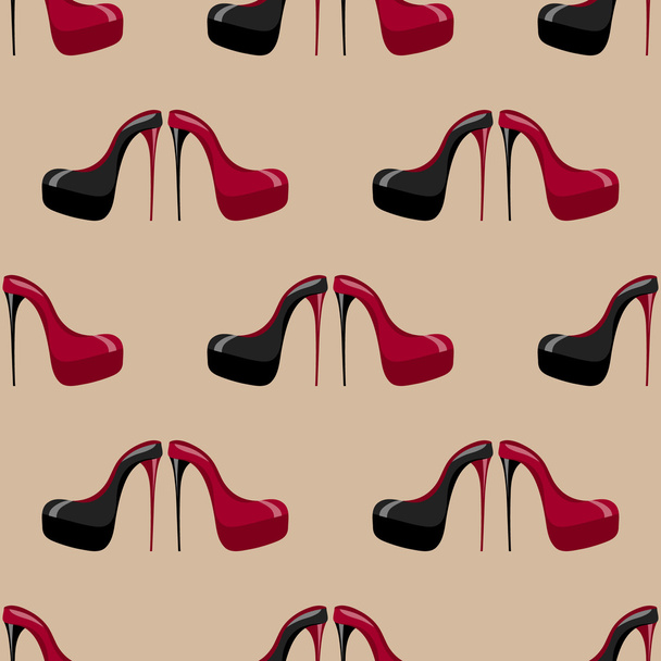 Seamless pattern with stylish black and red high-heeled shoes - Vektori, kuva