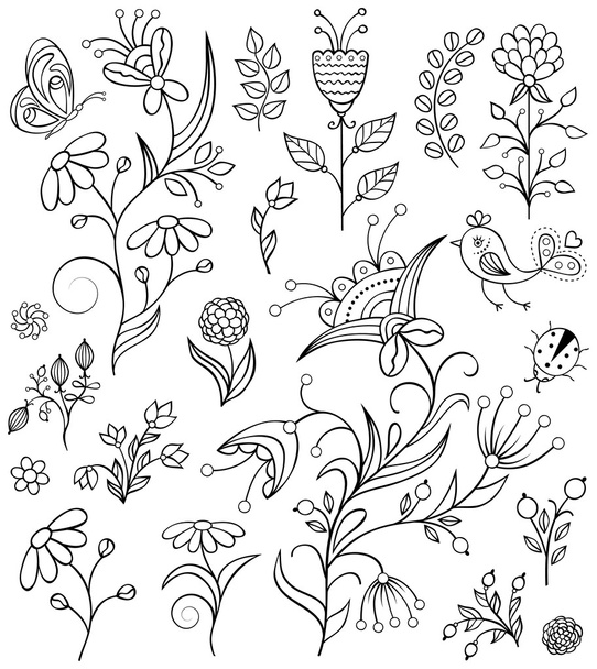 Beyaz arkaplanda el çizimi çiçekler - Vektör, Görsel